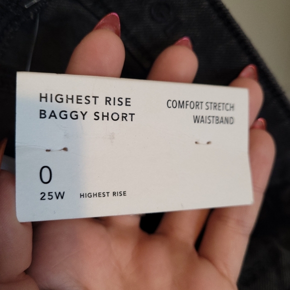 NWT American Eagle High Rise Crossover Waist Baggy Short Black Distressed Denim - Picture 14 of 16